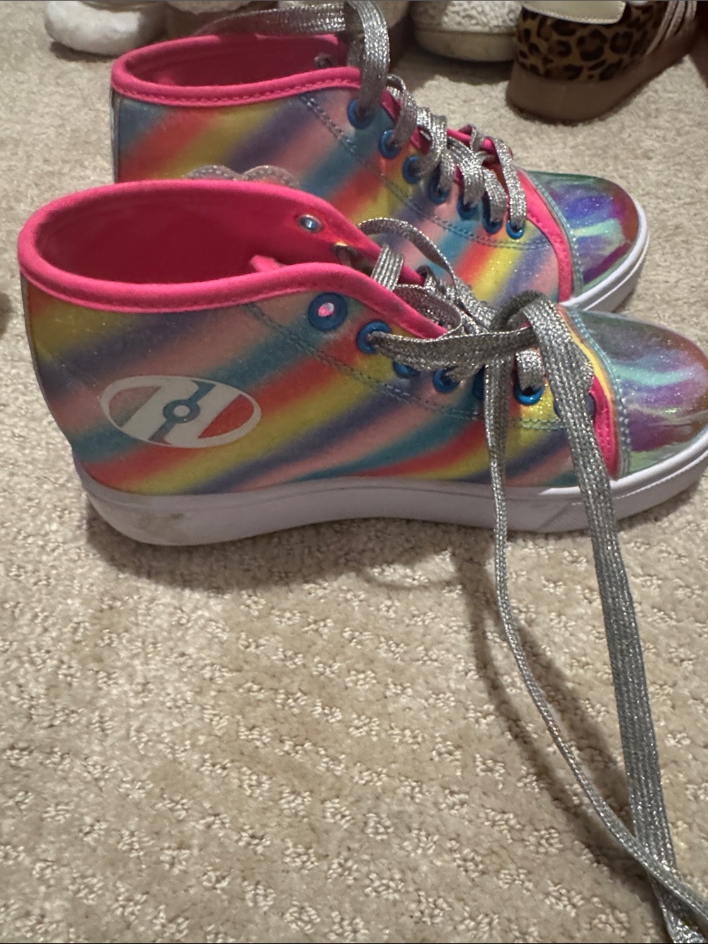 Heely Sketchers Kids Rainbow High-Top roller Sneakers with Pink Trim